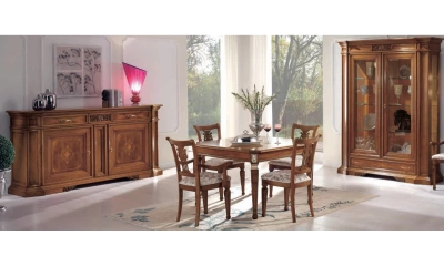 Комплект мебели в гостиную Vaccari Giovanni Bella Italia (витрина 2-х дверная, комод, стол обеденный, 4 стула)