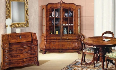 Комплект мебели в гостиную Vaccari Giovanni Bella Italia (Стол обеденный, стулья 4 штуки, витрина 2-х дверная, комод)